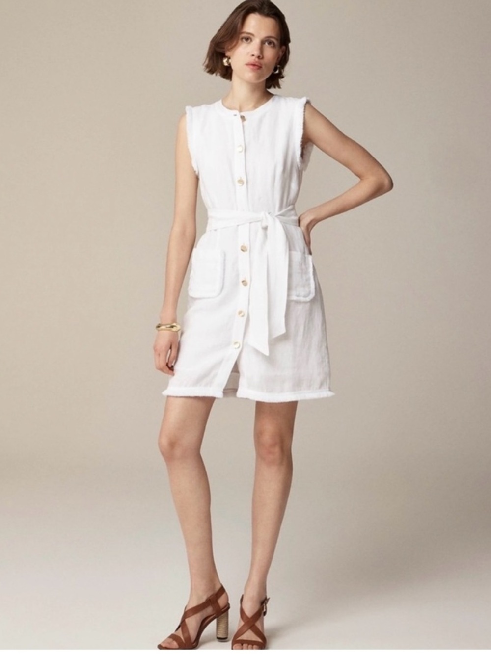 NWT J. Crew Raw-Hem Mini Shirt Dress in Linen Size XS
